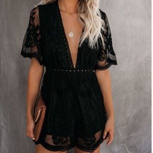 Honey Punch Black Lace Crochet Overlay Romper
